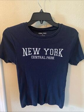 On Fire Navy Tee with White 'New York Central Park' Embroidery Youth Size Large